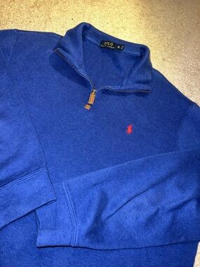 Men’s XL Polo by Ralph Lauren Quarter Zip Blue With Red Logo Detail 100% Cotton